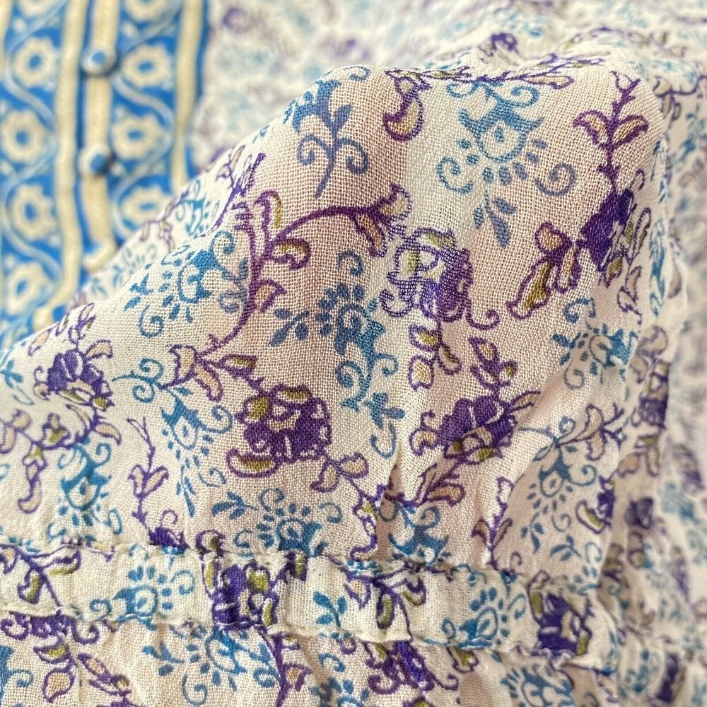 Lucky Brand Blouse Womens L Blue Purple Peasant Y2K Fairy Boho Festival‎ Artsy - Picture 10 of 16